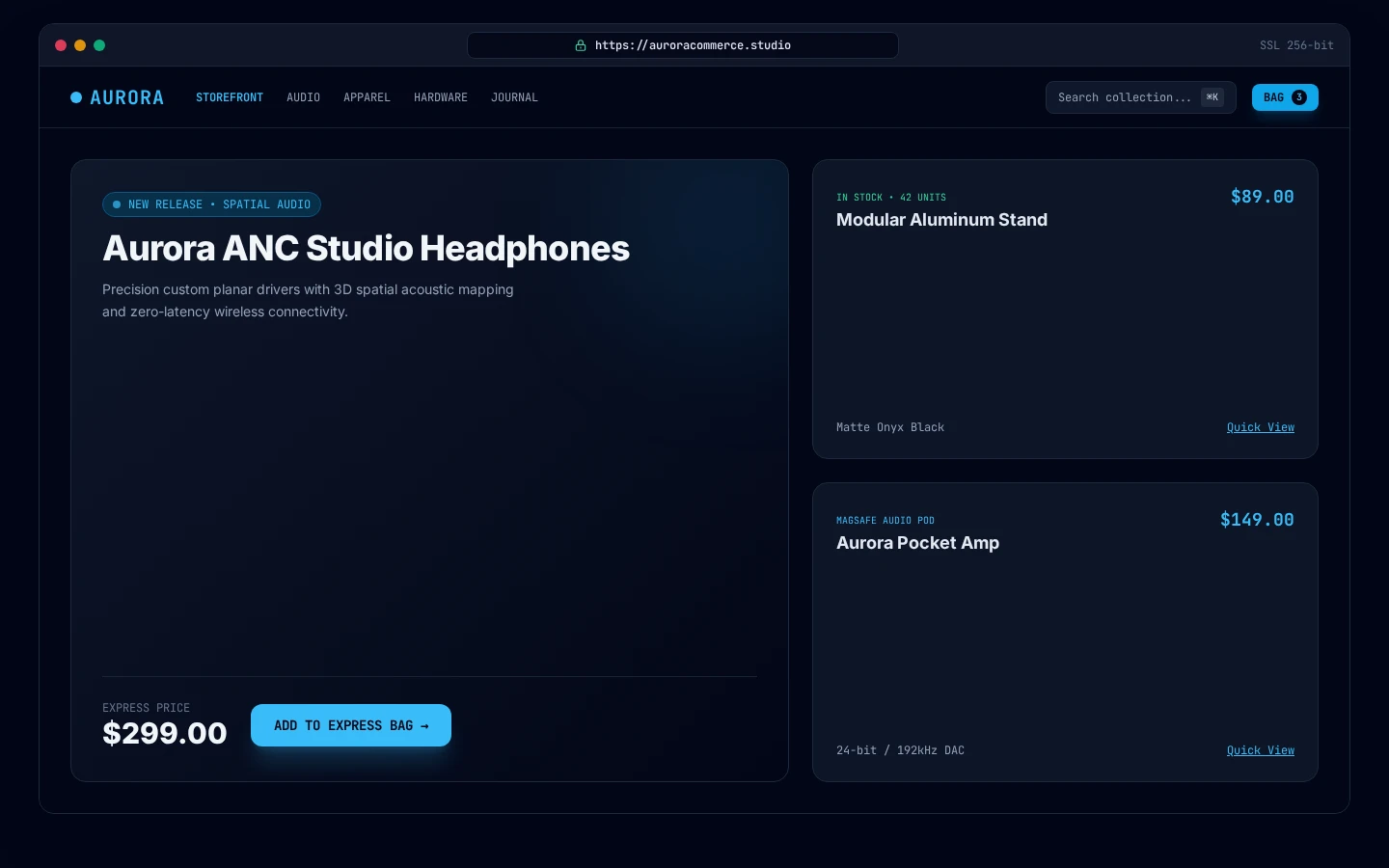 Aurora Commerce desktop catalog interface preview concept