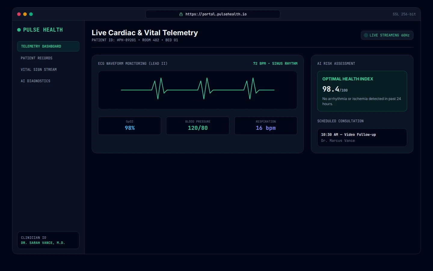 Pulse Health desktop scheduling interface preview concept