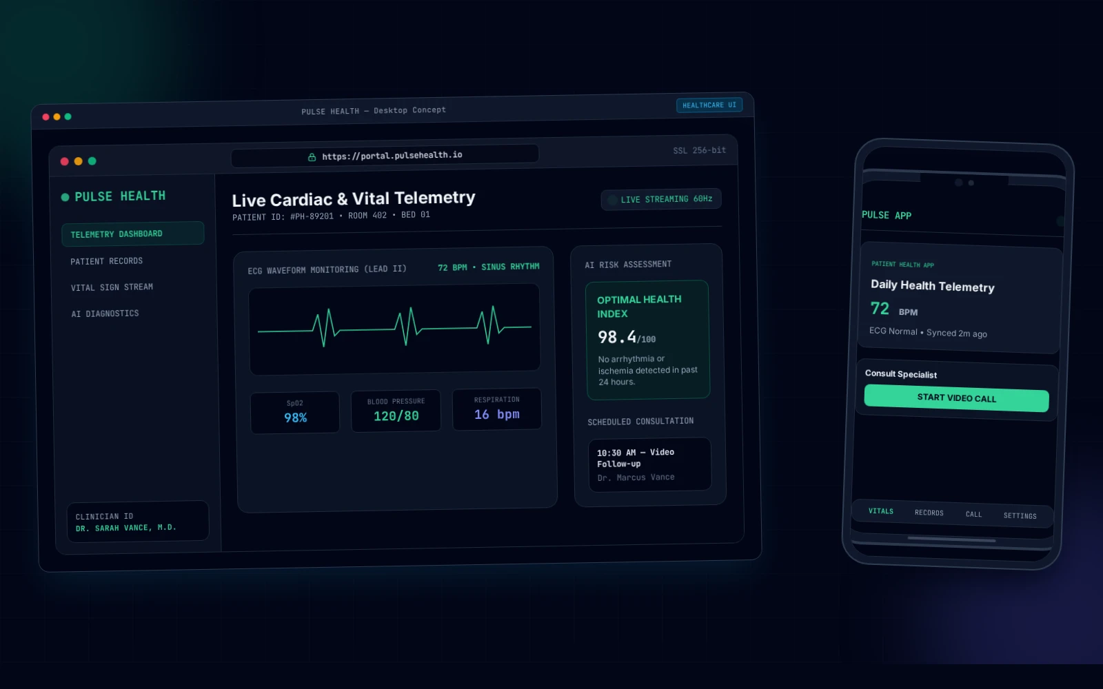 Pulse Health portal hero preview concept
